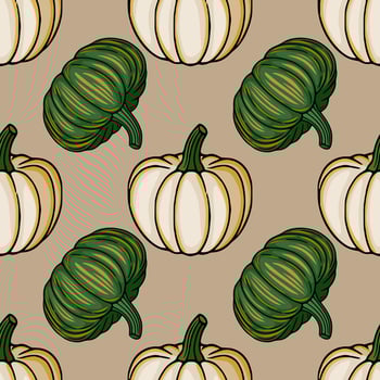 Colorful pumpkins pattern on neutral background vector