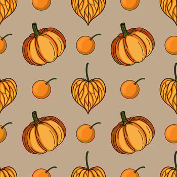 Colorful pattern of pumpkins and leaves vector