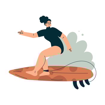 Sport with Woman Character Ride Surfboard Engaged in Physical Activity Illustration vector