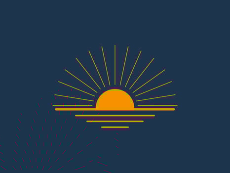 A minimalist illustration of a sunset featuring a prominent orange sun dipping towards the horizon vector