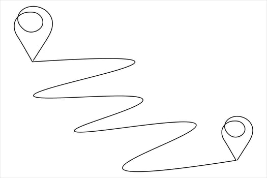 Travel route and destination icon in line drawing vector