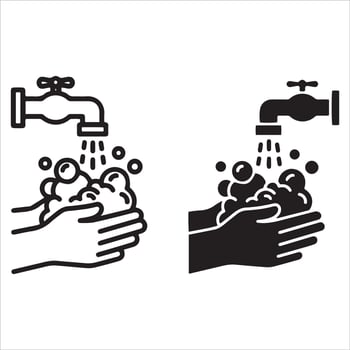 Clean hands washing under running water with soap bubbles vector