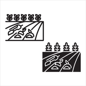 Stylized agricultural field with growing crops and machinery vector