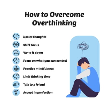 How to overcome overthinking. How to stop worrying. Psychological infographics. banner and poster vector