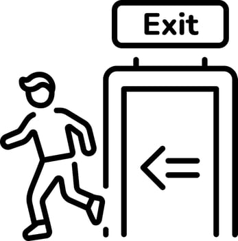 An outline style icon depicting emergency exit vector