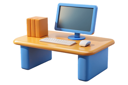 A computer desk with a computer monitor and keyboard png