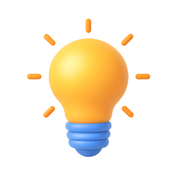 3D cartoon illustration of glowing yellow light bulb icon isolated on transparent background png