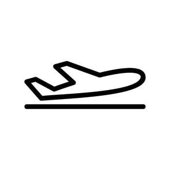 Minimalist line art icon of an airplane landing on a runway vector