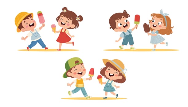 Kids enjoying ice cream together vector