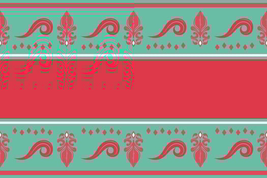 Horizontal seamless border pattern in red and green mint tone. Luxury motif graphic Suitable for fabric trims, clothing embellishments, wallpaper, product packaging, traditional handicraft, scarf, rug vector