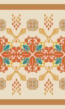 Elegant baroque floral repeat with bold leaf shapes and structured composition in deep orange and green. Ideal for fabric prints, interior decor elements, high-end digital papers, tapestries scrapbook vector