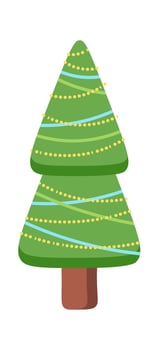 Christmas lights decor tree flat icon Coniferous forest vector