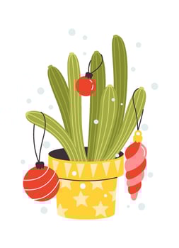 Cacti with christmas toys flat icon Decor element vector