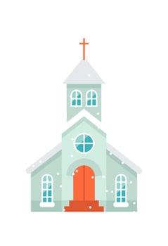 Church covered by snow flat icon Christmas winter houses vector