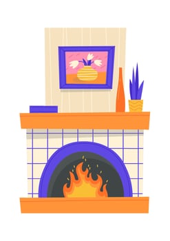 Fireplace flat icon Beautiful home interior Decor elements vector