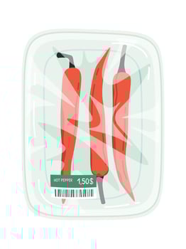 Red hot chilli pepper on plastic container flat icon vector