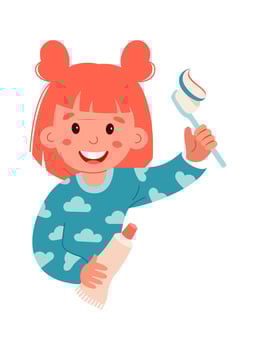 Oral hygiene flat icon Girl with toothbrush and toothpaste vector