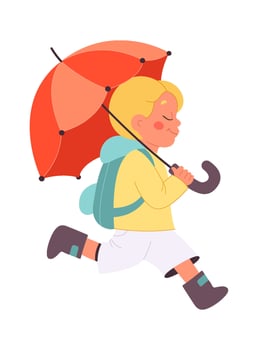 Happy boy running flat icon Children under umbrella vector