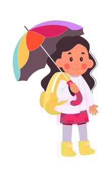 Children under umbrella flat icon Girl with colorful autumn accessory vector