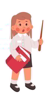 Teacher flat icon Young girl with book and pointer vector
