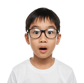 Surprised child with glasses indoor setting portrait photography bright background excitement png