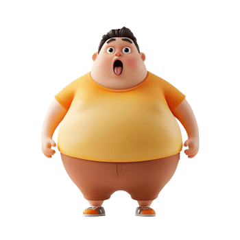 Cartoon fat character with an astonished expression isolated on a transparent background. png