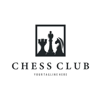 Chess logo design concept simple black silhouette chess vintage old design vector