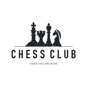 Chess logo design concept simple black silhouette chess game club vintage old vector