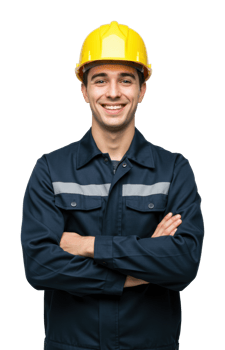 Construction worker smiling at job site portrait professional environment positive outlook png