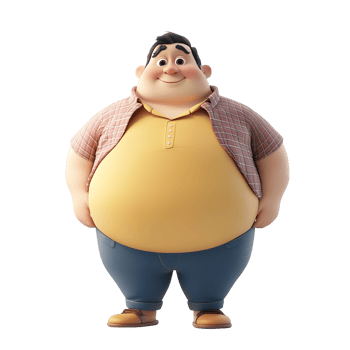 Cheerful cartoon fat character standing confidently isolated on a transparent background. png