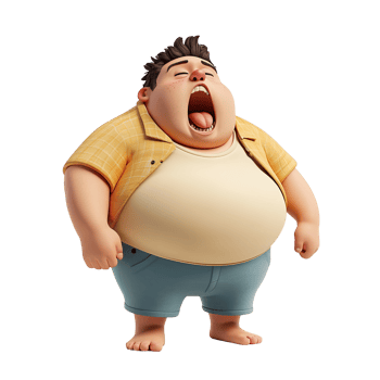 Cartoon fat character with open mouth isolated on a transparent background. png