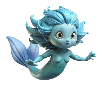 Whimsical mermaid character illustrates fantasy theme underwater scene 3d art playful environment bright viewpoint png