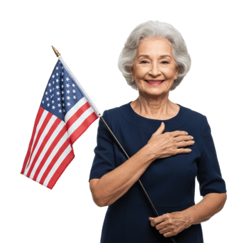 Celebrating patriotism elderly woman holding american flag studio setting portrait photography joyful expression png