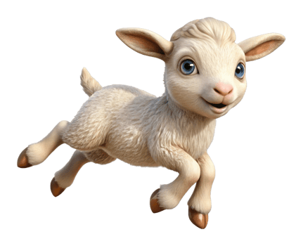 Playful goat jumping in nature animated character whimsical environment fun concept png