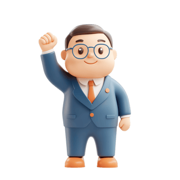 Cheerful cartoon character in a suitisolated on a transparent background. png