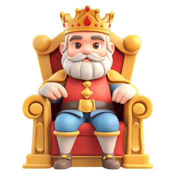 Cartoon king seated on a throneisolated on a transparent background. png