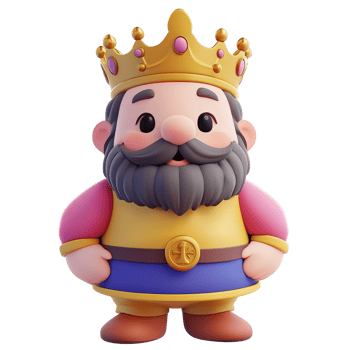 Cartoon king figure with a crown isolated on a transparent background. png