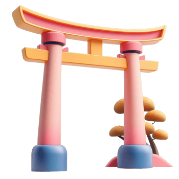 Colorful stylized torii gate, digitally renderedisolated on a transparent background. png