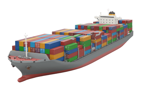 Container ship transporting cargo in busy port industrial scene aerial perspective maritime concept png