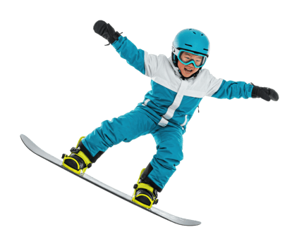 Child snowboarding action in winter wonderland sport photography outdoor adventure joyful expression png