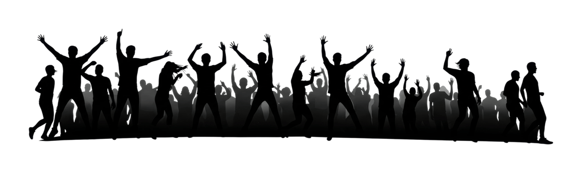 Dynamic crowd celebration urban street silhouette art night time enthusiastic atmosphere png