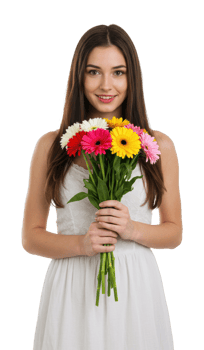 Celebrating moments with colorful flowers indoor setting portrait lively atmosphere natural beauty png