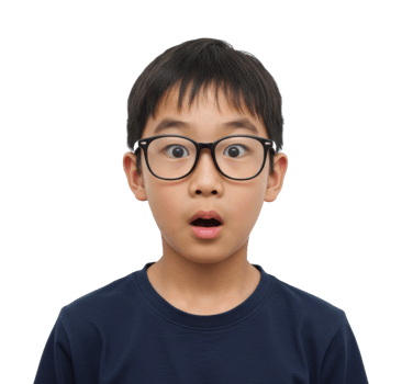 Surprised boy with glasses at home candid portrait indoor close-up emotion capture png