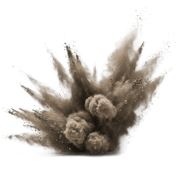Explosive dust cloud eruption construction site action photography outdoor ground level industrial impact png