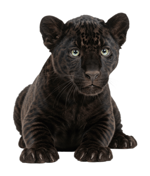 Black panther cub portrait studio animal photography isolated close-up wildlife beauty png