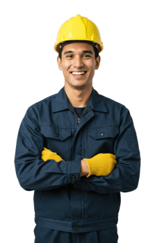 Construction worker smiling in uniform studio setting portrait photography confidence and safety png