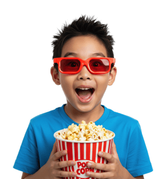 Exciting movie experience for kids home photo bright background joyful mood png