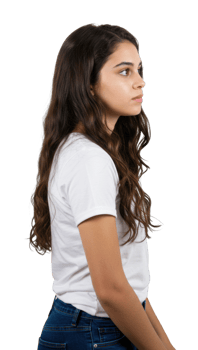 Profile view of young woman studio portrait neutral background side angle self-reflection concept png