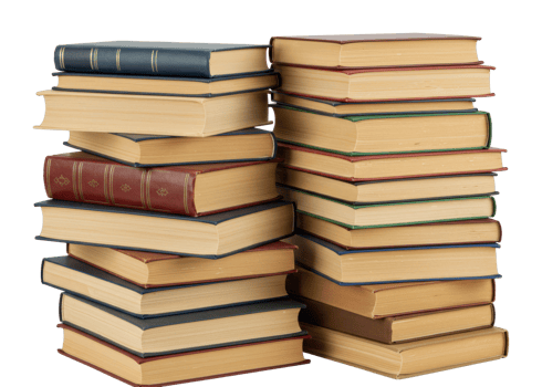 Books stacked in a cozy study educational resources indoor environment top-down perspective png