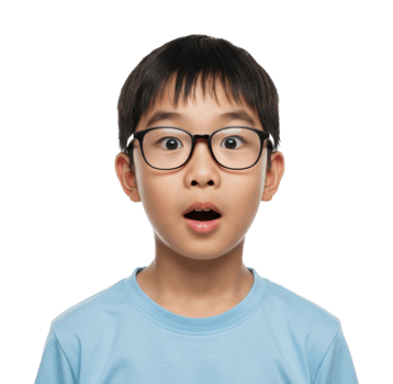 Surprised young boy with glasses studio portrait close-up emotion png